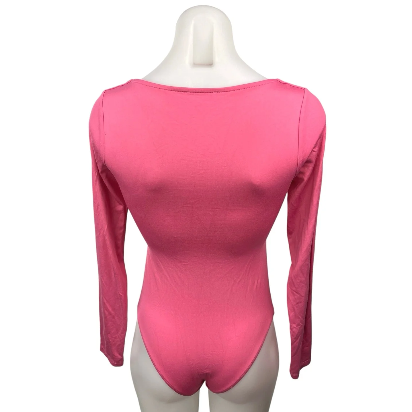 Zara Pink Ruched Cinched V-neck Long Sleeve Stretch Bodysuit Thong Top Size M - Image 2