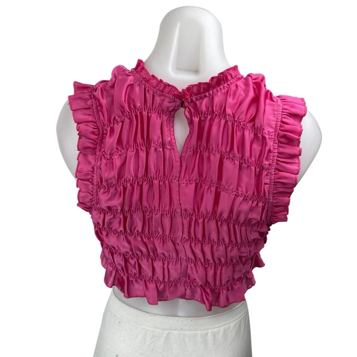 Zara Pink Silk Satin Sleeveless Ruffle Mock Neck Ruched Blouse Crop Top Size S - Image 2