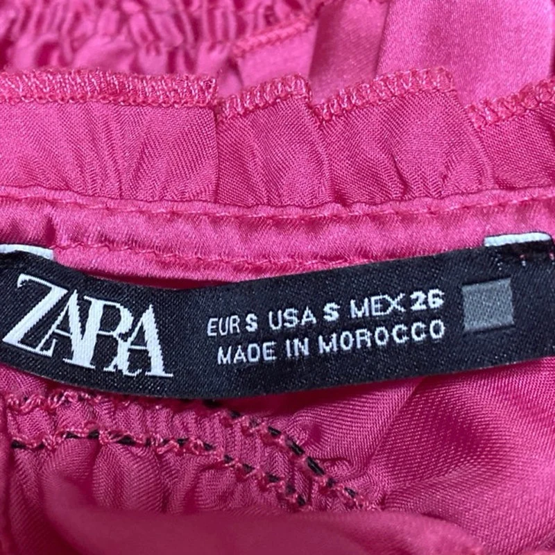 Zara Pink Silk Satin Sleeveless Ruffle Mock Neck Ruched Blouse Crop Top Size S - Image 3