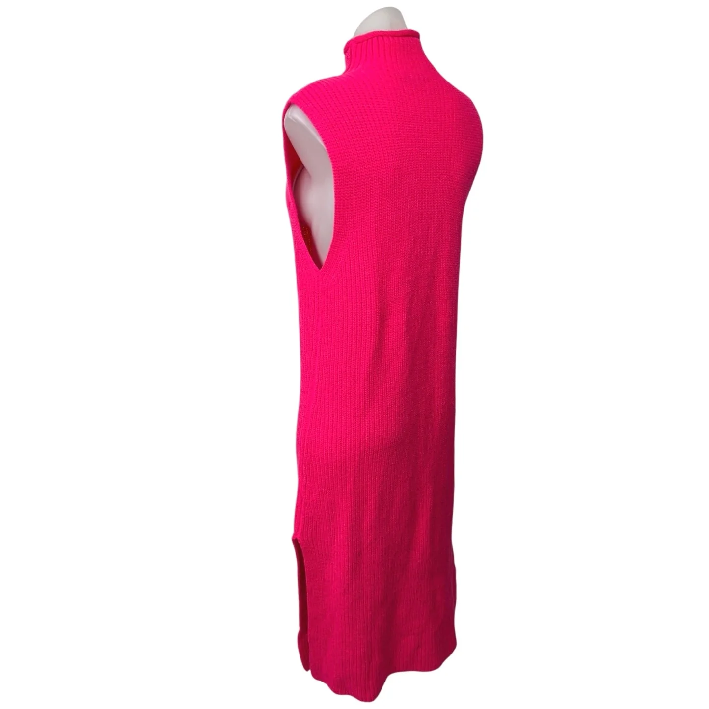 Zara Pink Sleeveless Turtleneck Waffle Chunky Knit Midi Bodycon Sweater Dress S - Image 2