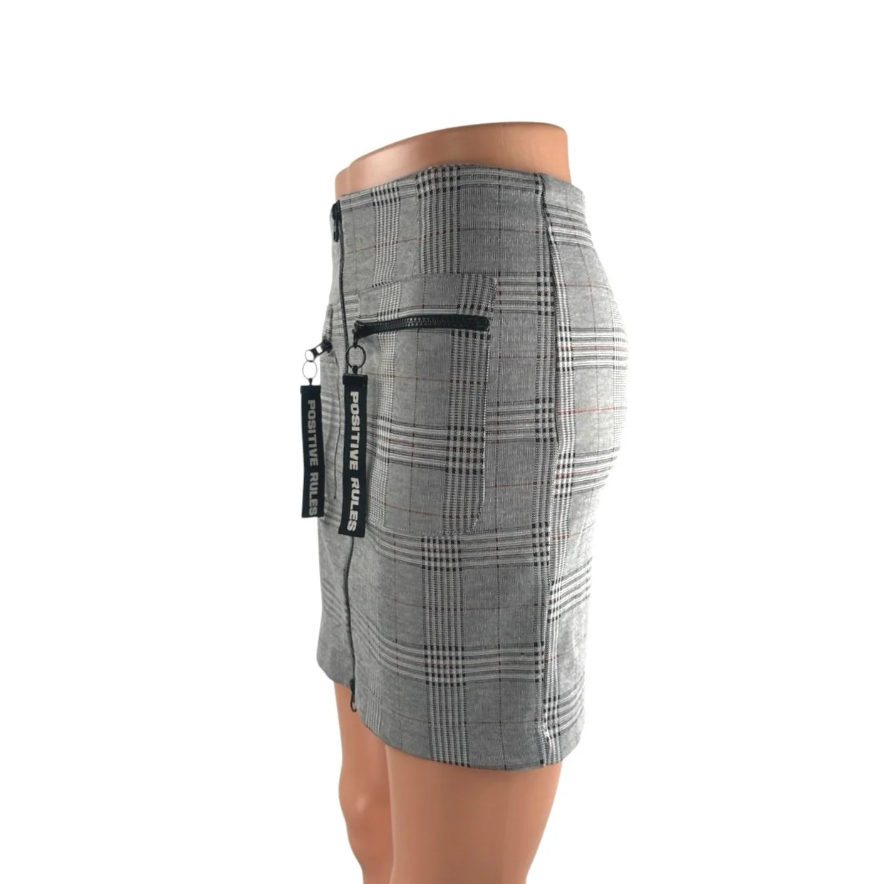 Zara Positive Rules Gray Plaid Zip Up Pocket High Waist Mini Pencil Skirt Size S - Image 2