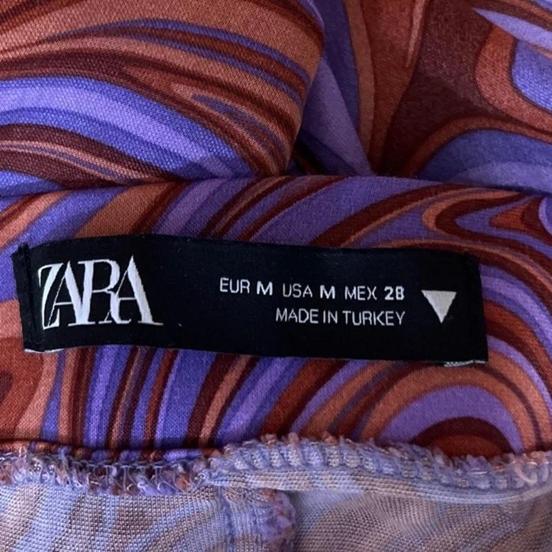 Zara Purple Brown Swirl High Rise Retro Hippie Ankle Flared Pants Size M - Image 5