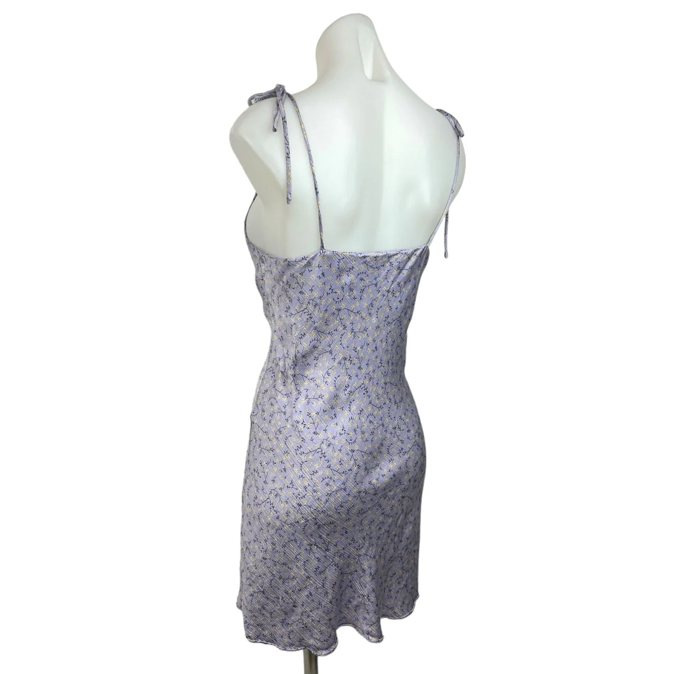Zara Purple Ditzy Floral Print Satin Textured Tie Straps Mini Cami Slip Dress M - Image 2