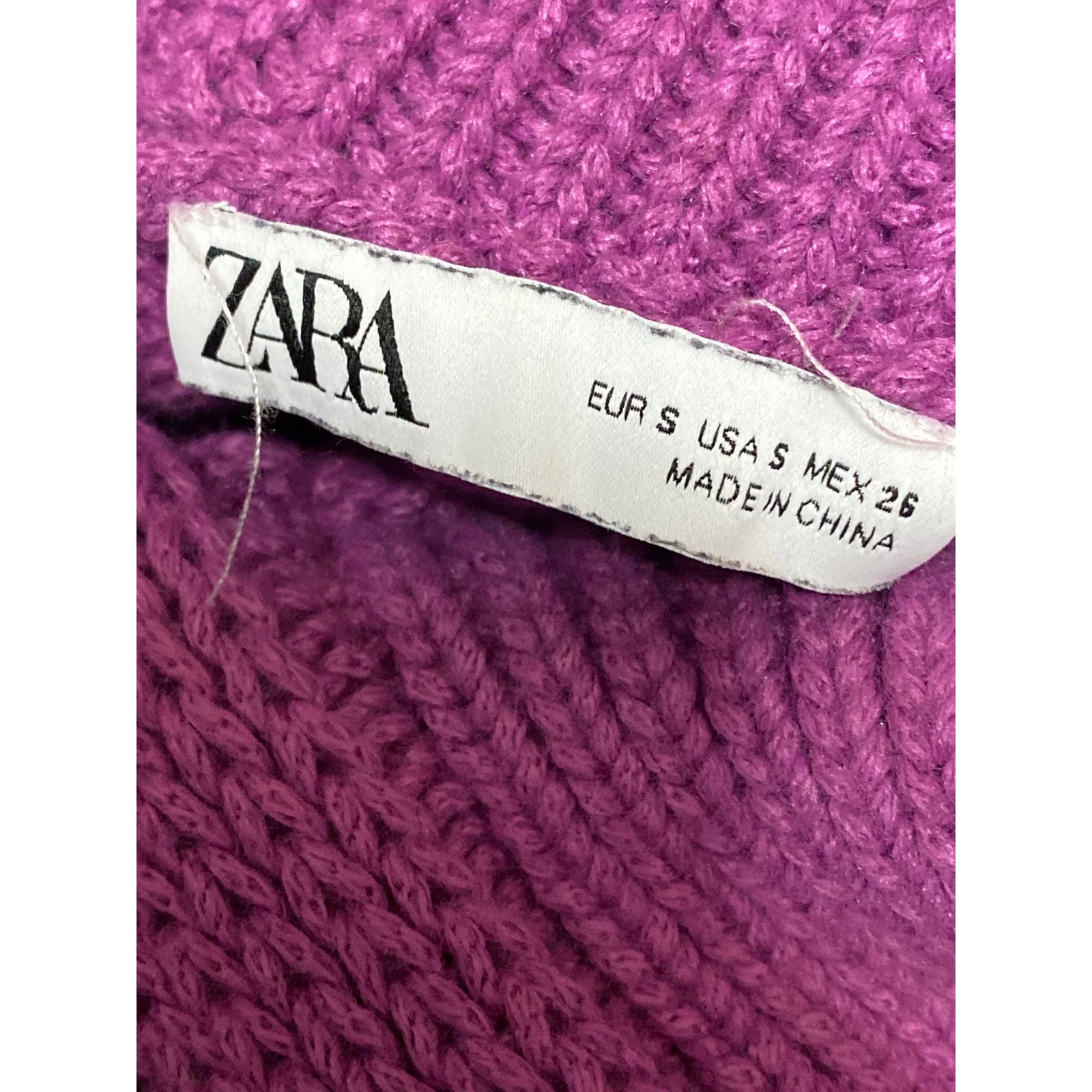 Zara Purple Pink Chunky Knit Asymmetric Collar Button Long Sleeve Crop Sweater S - Image 4