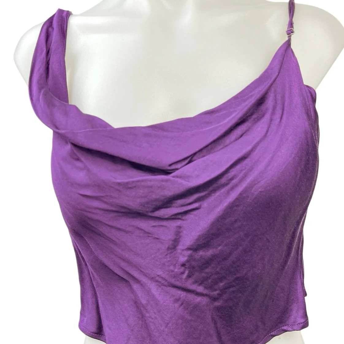 Zara Purple Silk Satin Cowl Neck Drapey Sleeveless Cami Blouse Crop Top Size S - Image 3