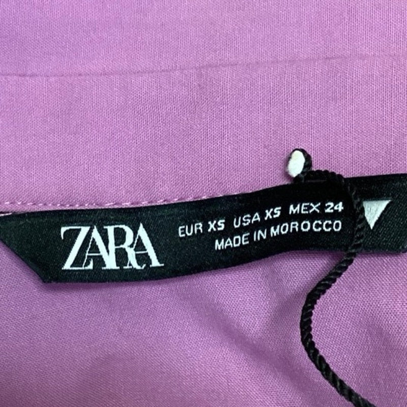 Zara Purple Tie Front Collared Polo V Neck Long Sleeve Crop Shirt Top Size XS - Image 4
