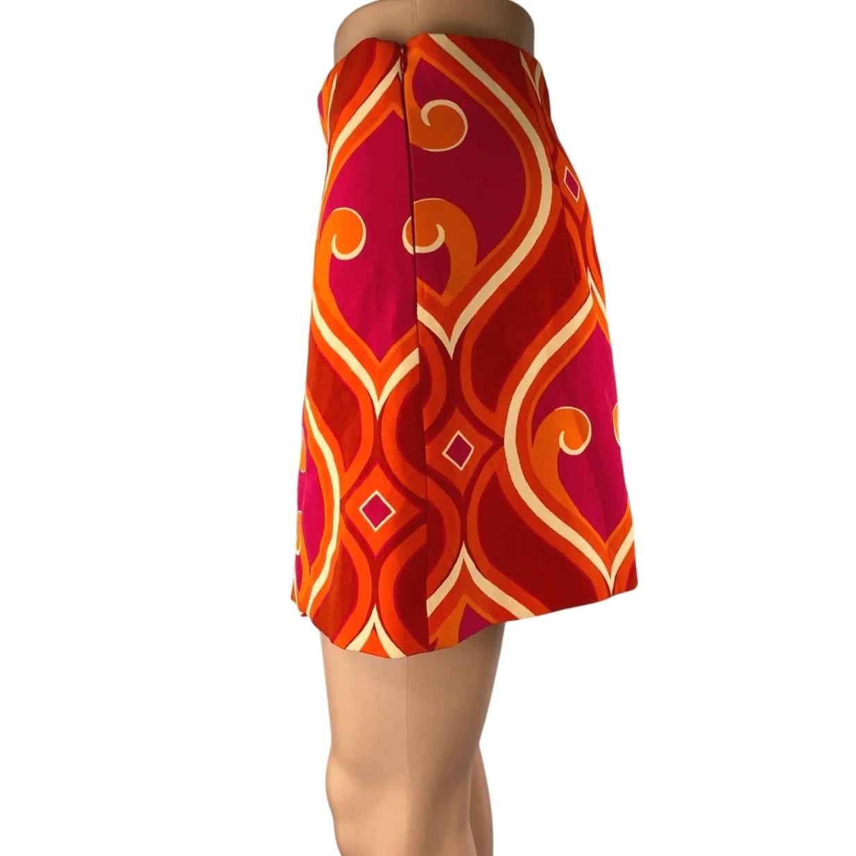 Zara Red Coral Argyle Geometric High Waisted Slit Split Mini Skirt Skort Size S - Image 2