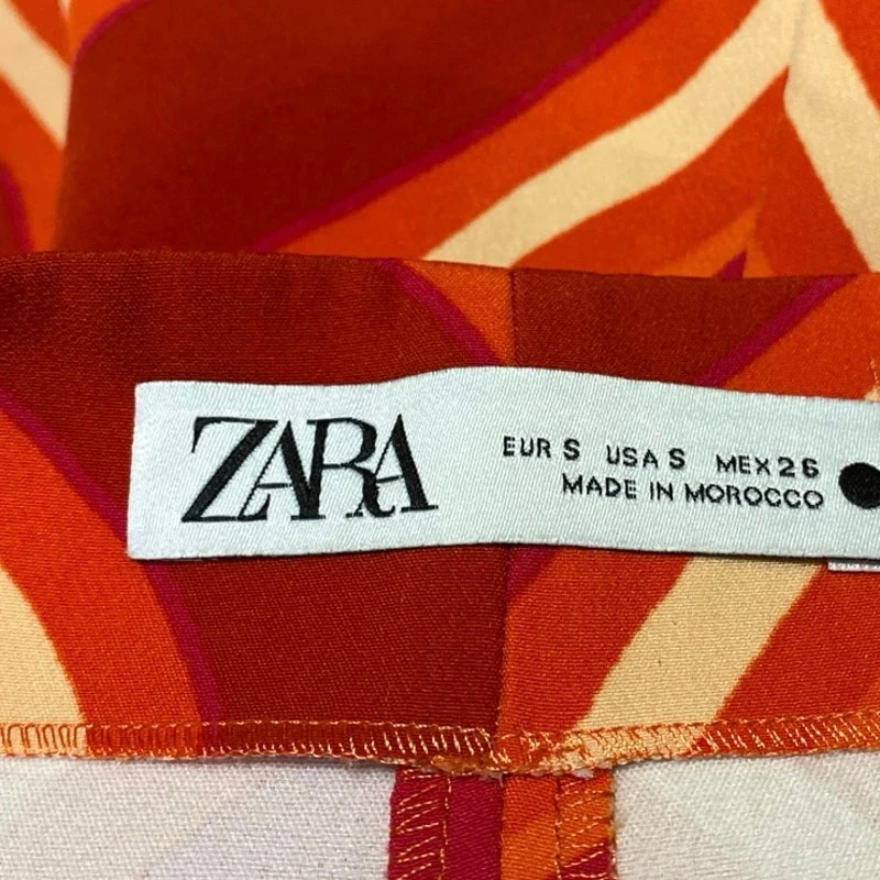 Zara Red Coral Argyle Geometric High Waisted Slit Split Mini Skirt Skort Size S - Image 5