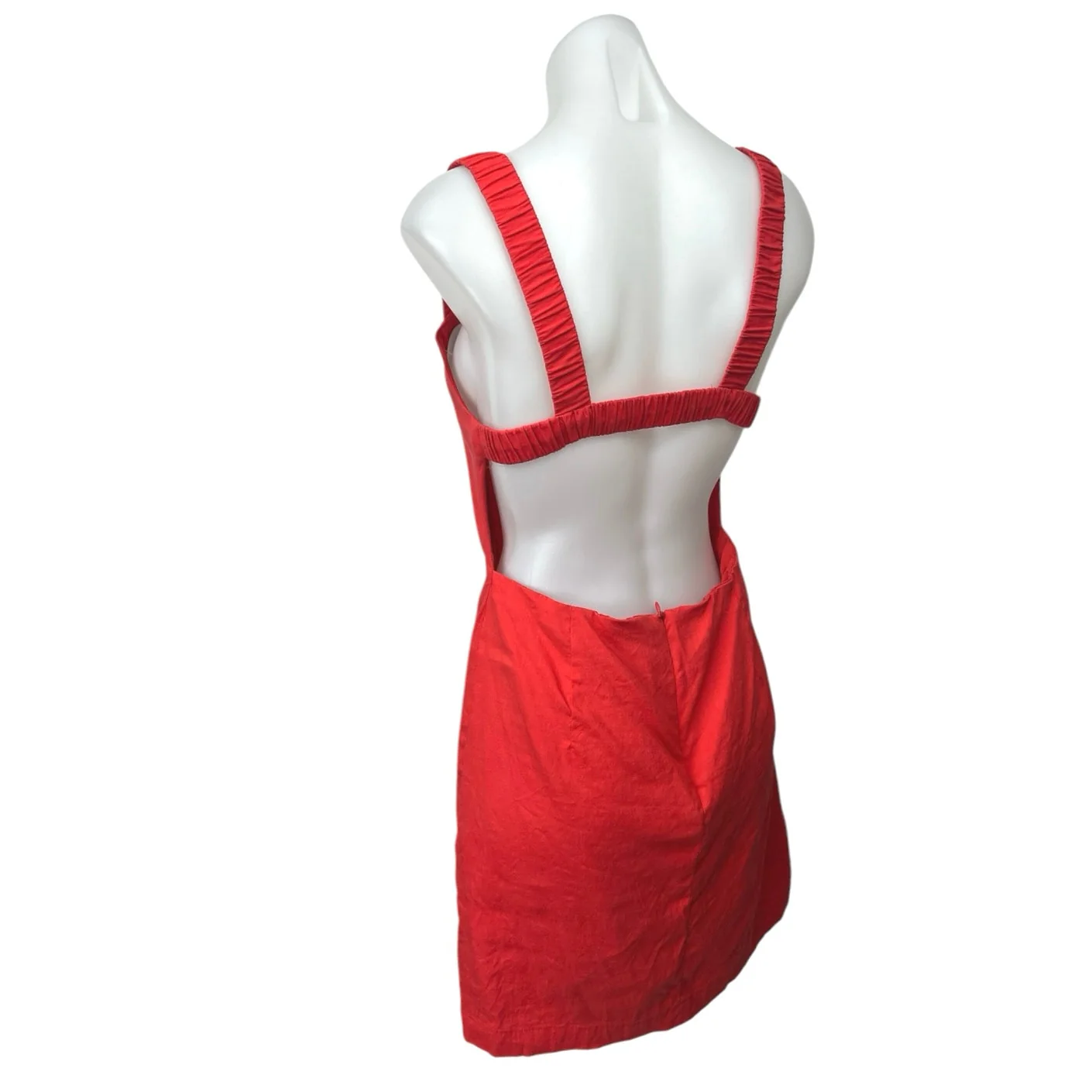 Zara Red Linen Sleeveless Square Neck Cutout Open Back Mini Bodycon Dress Size L - Image 2