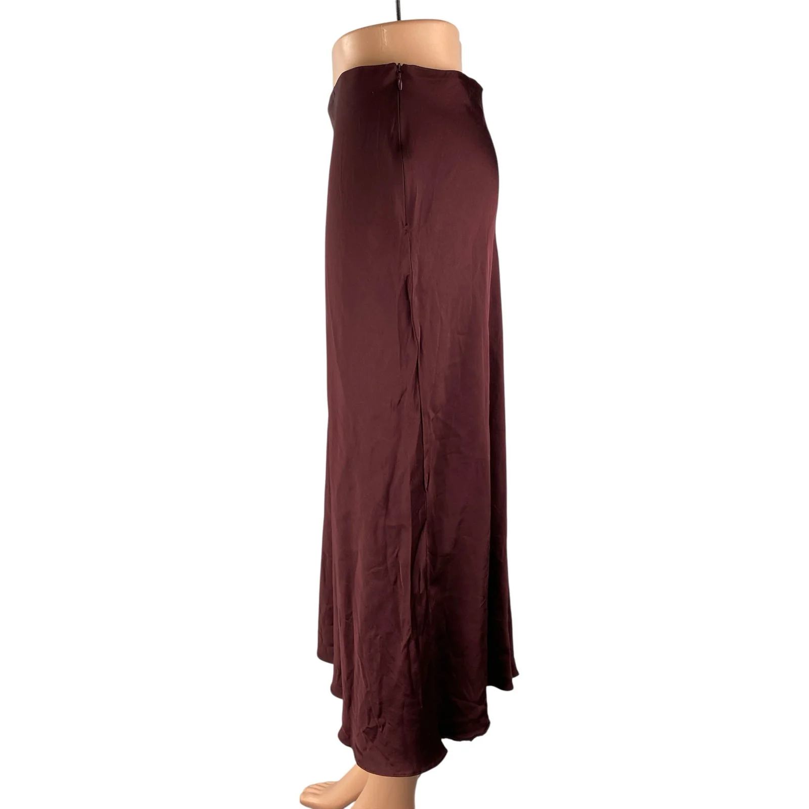 Zara Red Maroon Silk Satin Zip High Waisted Flowy Flare Slip Midi Skirt Size S - Image 2