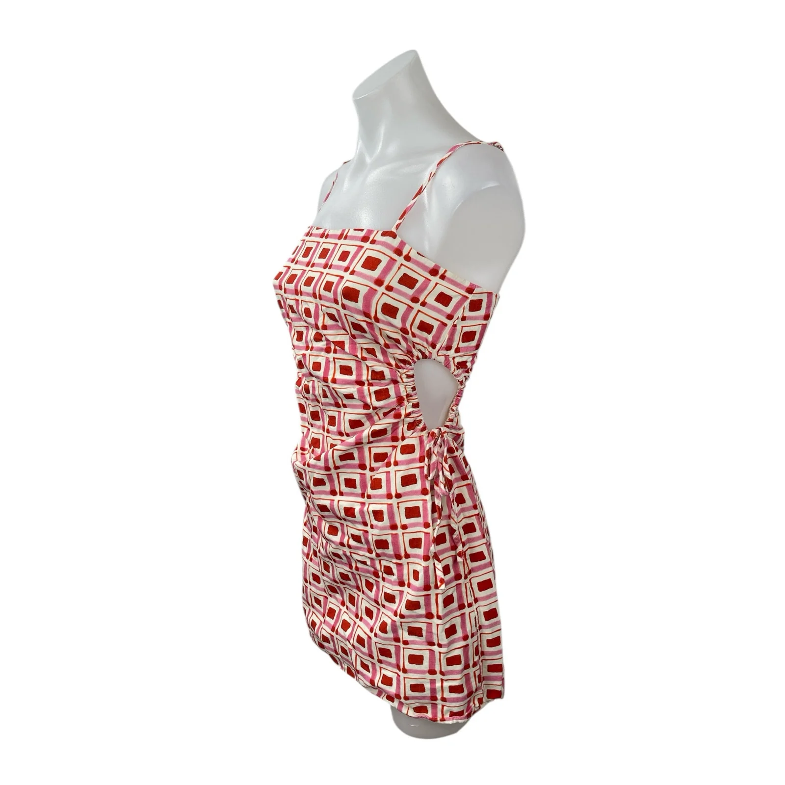 Zara Red Pink Geometric Abstract Sleeveless Cutout Cami Mini Bodycon Dress Sz S - Image 2