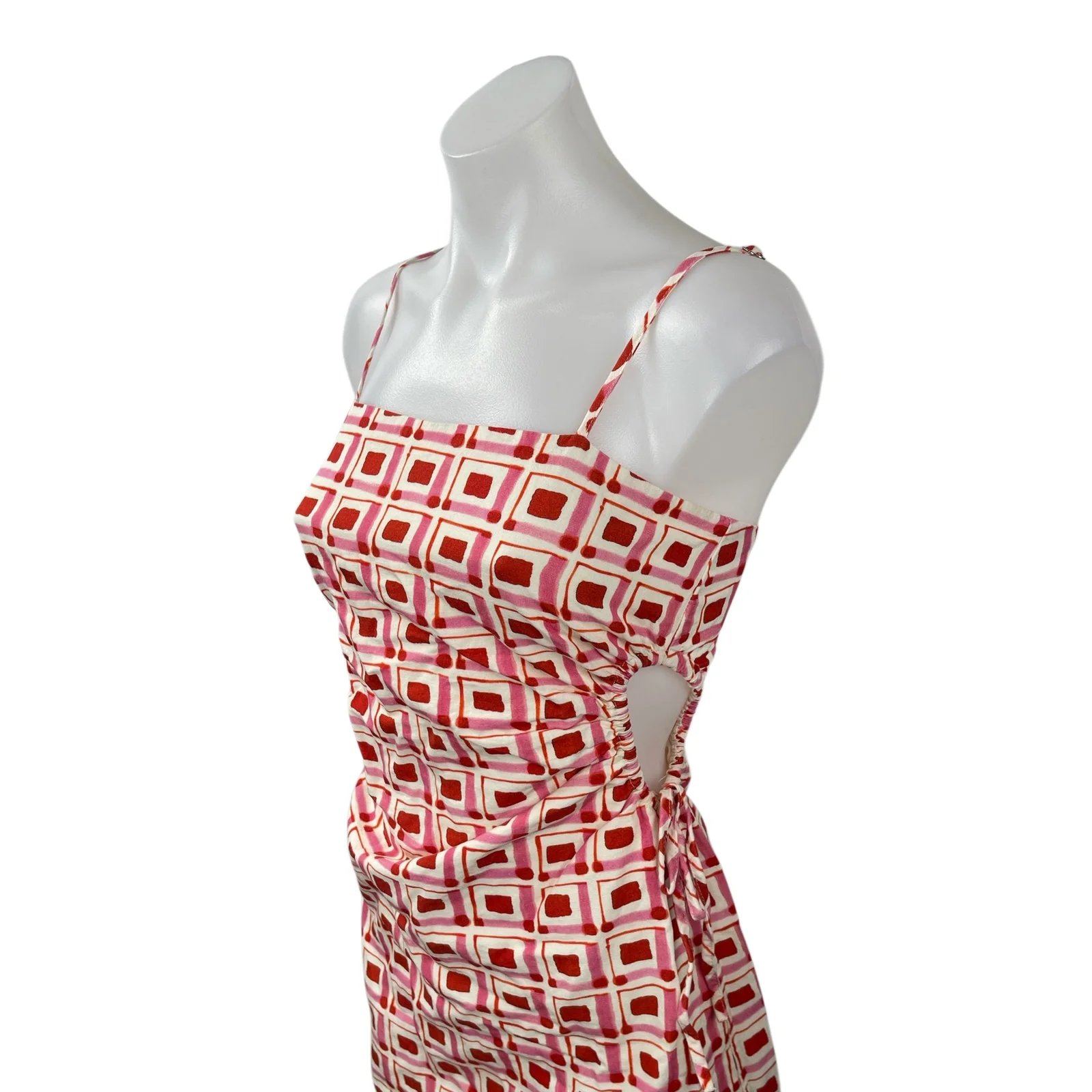 Zara Red Pink Geometric Abstract Sleeveless Cutout Cami Mini Bodycon Dress Sz S - Image 4
