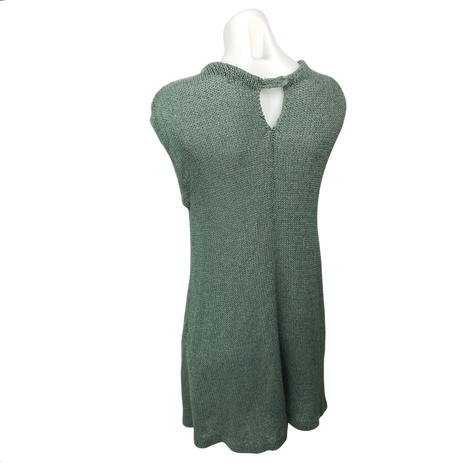 Zara Sage Green Metallic Open Knit Sleeveless Knee Length Swing Shift Dress Sz S - Image 2