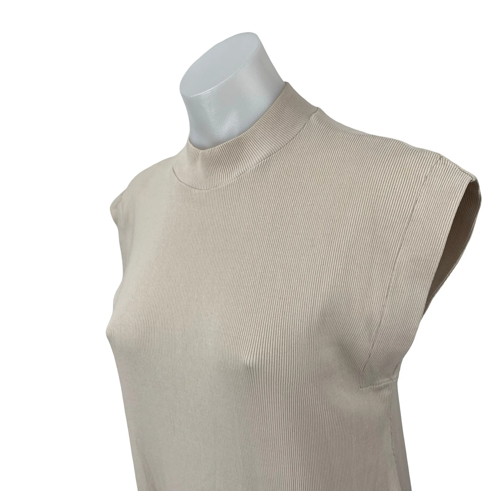 Zara Soft Long Womens Beige Knit Sleeveless Mock Neck Midi T-Shirt Shift Dress M - Image 2