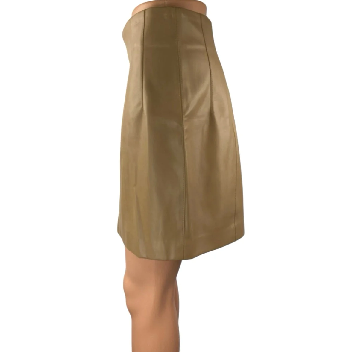 Zara Tan Faux Leather Vegan High Waisted Moto Biker Zip A Line Mini Skirt Size L - Image 2