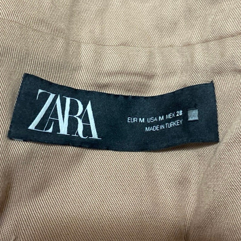 Zara Tan Khaki Drop Shoulder Tie Waist Notch Collar Vest Coat Mini Dress Size M - Image 3