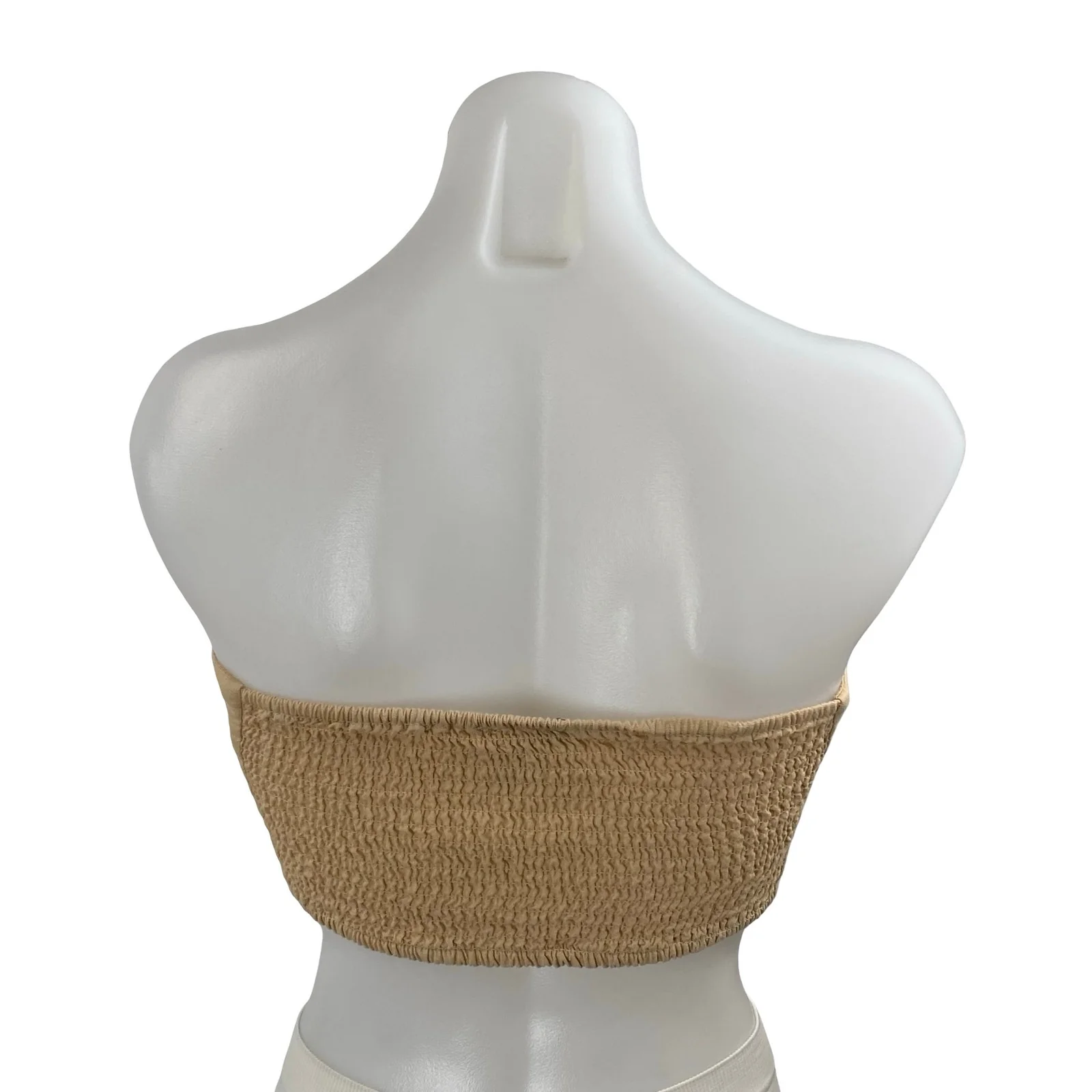 Zara Tan Linen Textured 3D Flower Floral Strapless Bandeau Tube Crop Top Size XS - Image 4