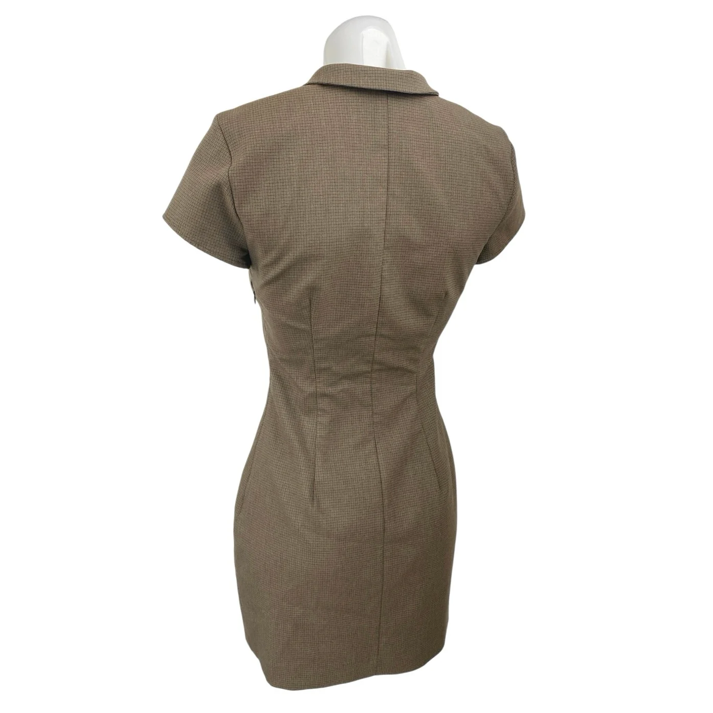 Zara Tan Short Sleeve Buckle Strap Pocket Collared Plunge V Neck Mini Dress XS - Image 2