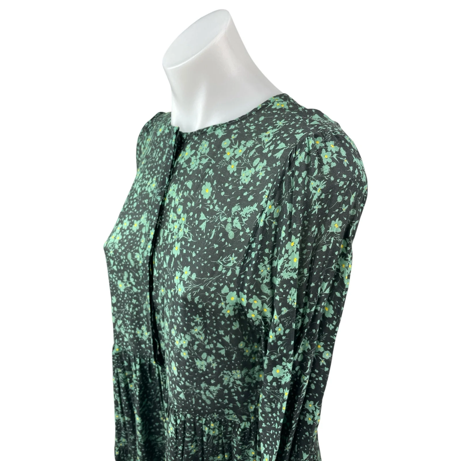 Zara The Angel Green Floral Smocked Long Sleeve Midi Maxi A-Line Shirt Dress S - Image 2