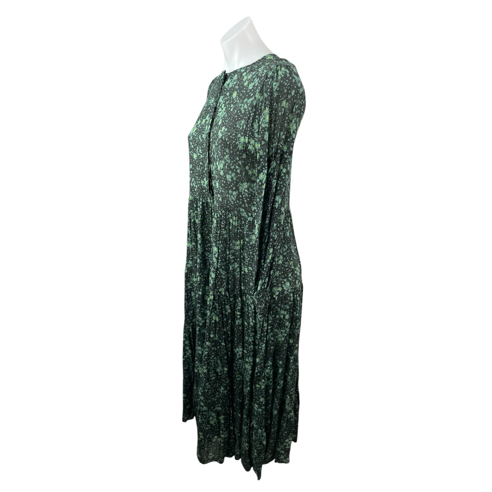 Zara The Angel Green Floral Smocked Long Sleeve Midi Maxi A-Line Shirt Dress S - Image 3