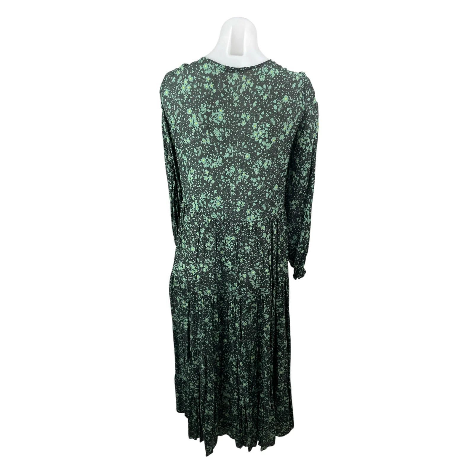 Zara The Angel Green Floral Smocked Long Sleeve Midi Maxi A-Line Shirt Dress S - Image 4