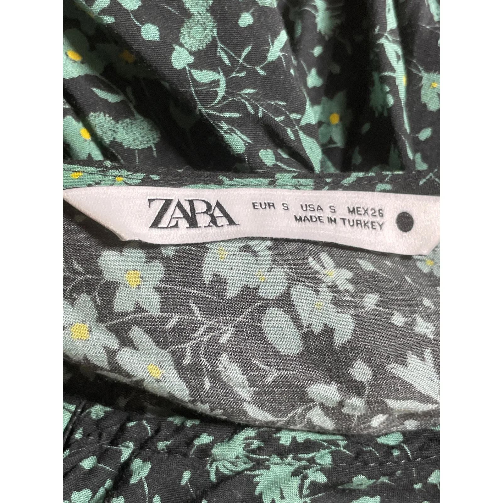 Zara The Angel Green Floral Smocked Long Sleeve Midi Maxi A-Line Shirt Dress S - Image 5