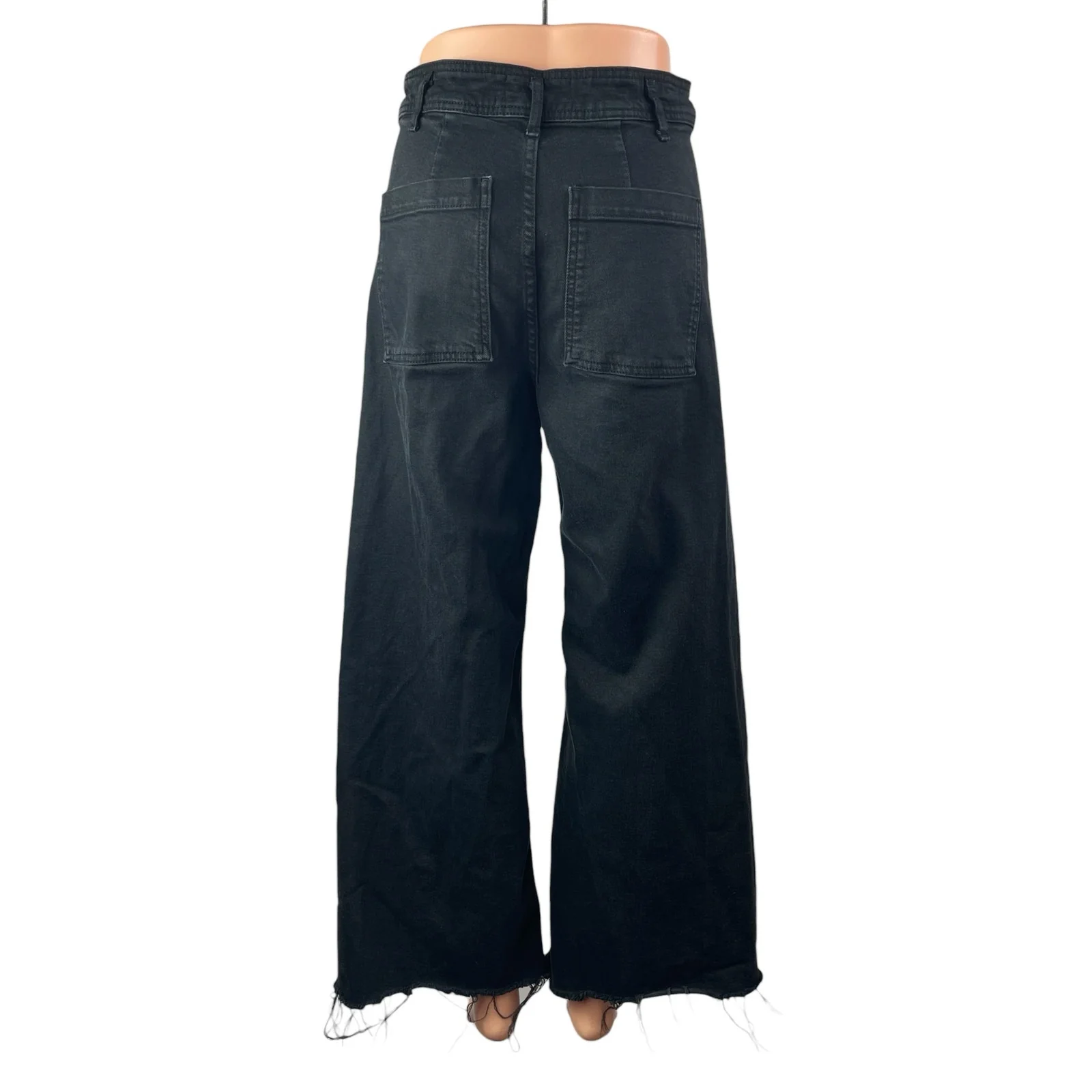 Zara The Marine Straight Women's Black Frayed Wide Leg Baggy Denim Jeans Pants S - Image 2