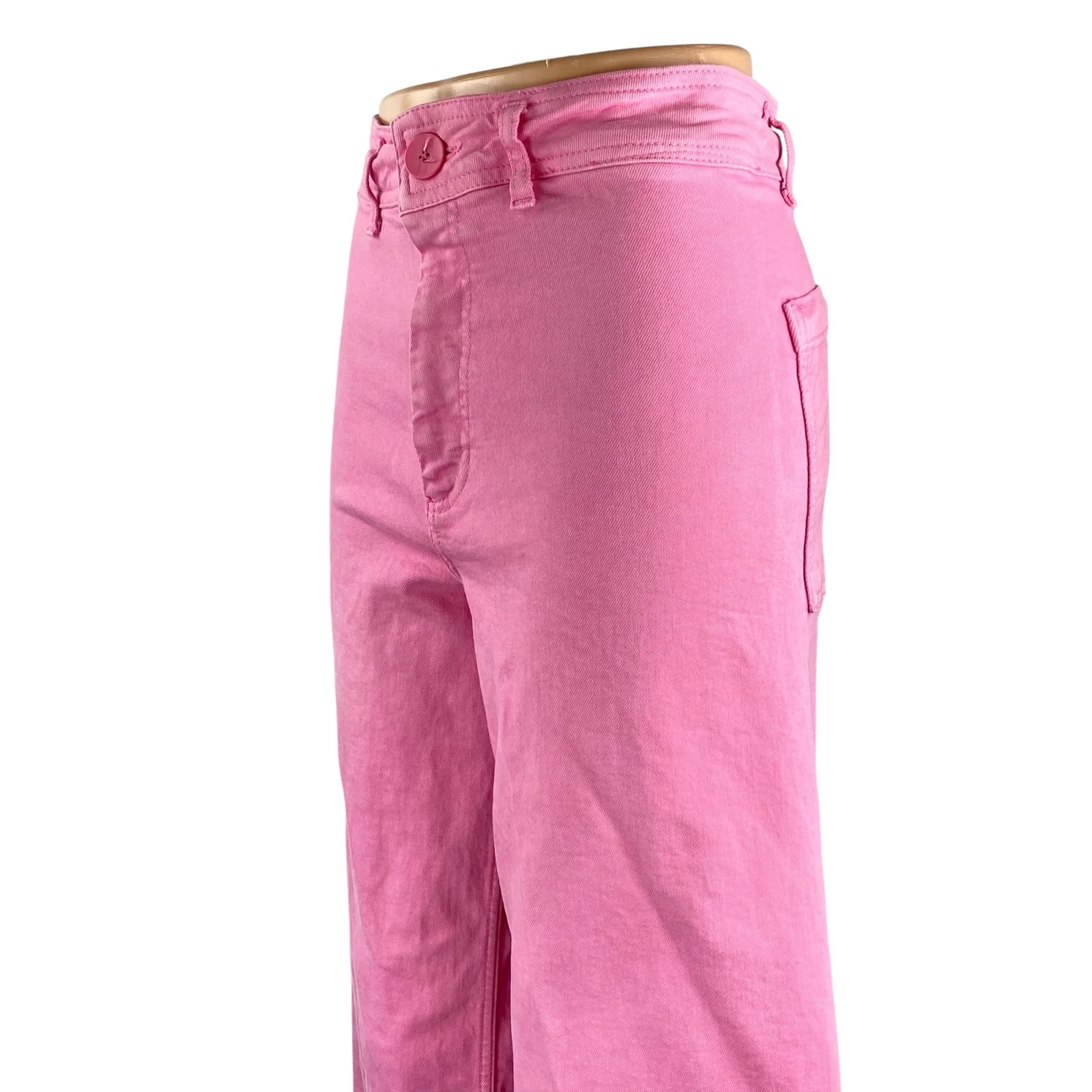 Zara The Marine Straight Womens Pink Raw Frayed Hem Wide Leg Denim Jeans Pants 4 - Image 2