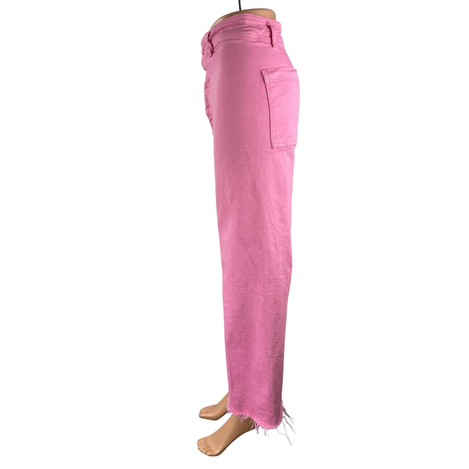Zara The Marine Straight Womens Pink Raw Frayed Hem Wide Leg Denim Jeans Pants 4 - Image 3
