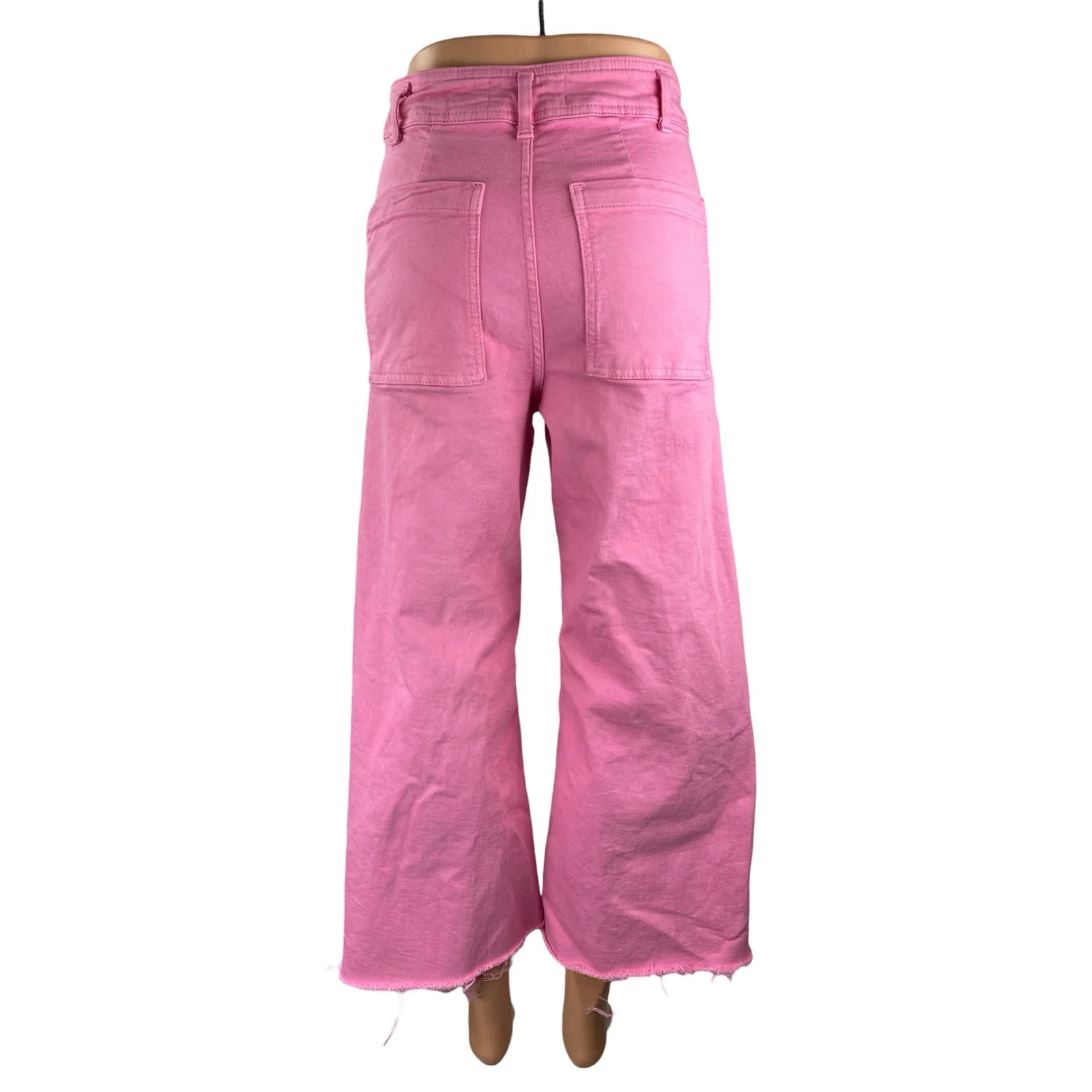 Zara The Marine Straight Womens Pink Raw Frayed Hem Wide Leg Denim Jeans Pants 4 - Image 4