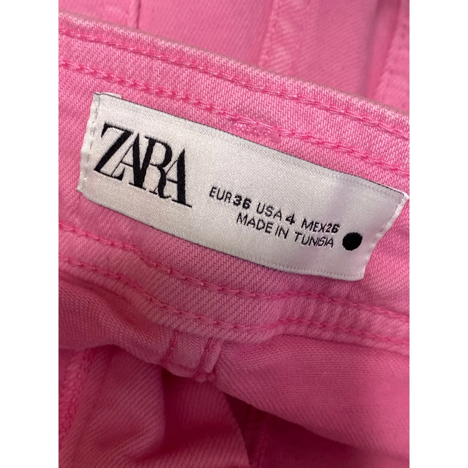 Zara The Marine Straight Womens Pink Raw Frayed Hem Wide Leg Denim Jeans Pants 4 - Image 5