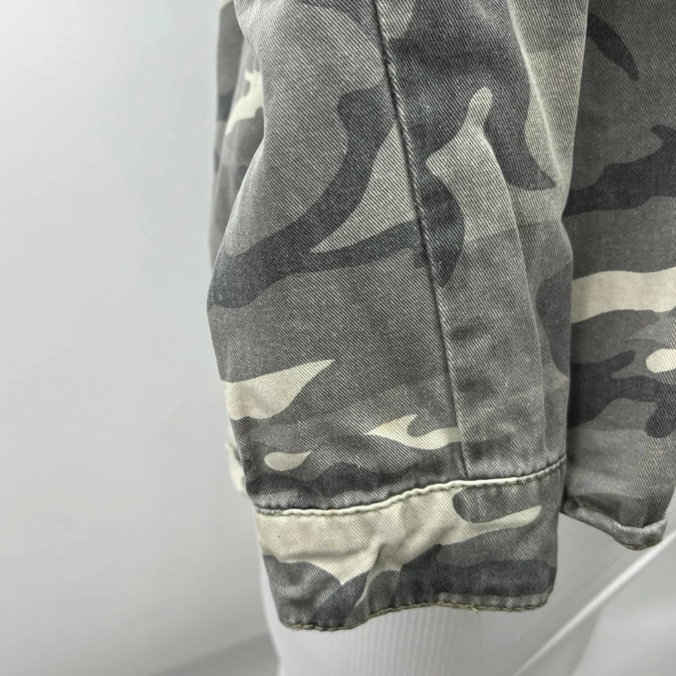 Zara Trafaluc Gray Camo Army Snap Button Patches Collar Long Sleeve Shirt Top XS - Image 5