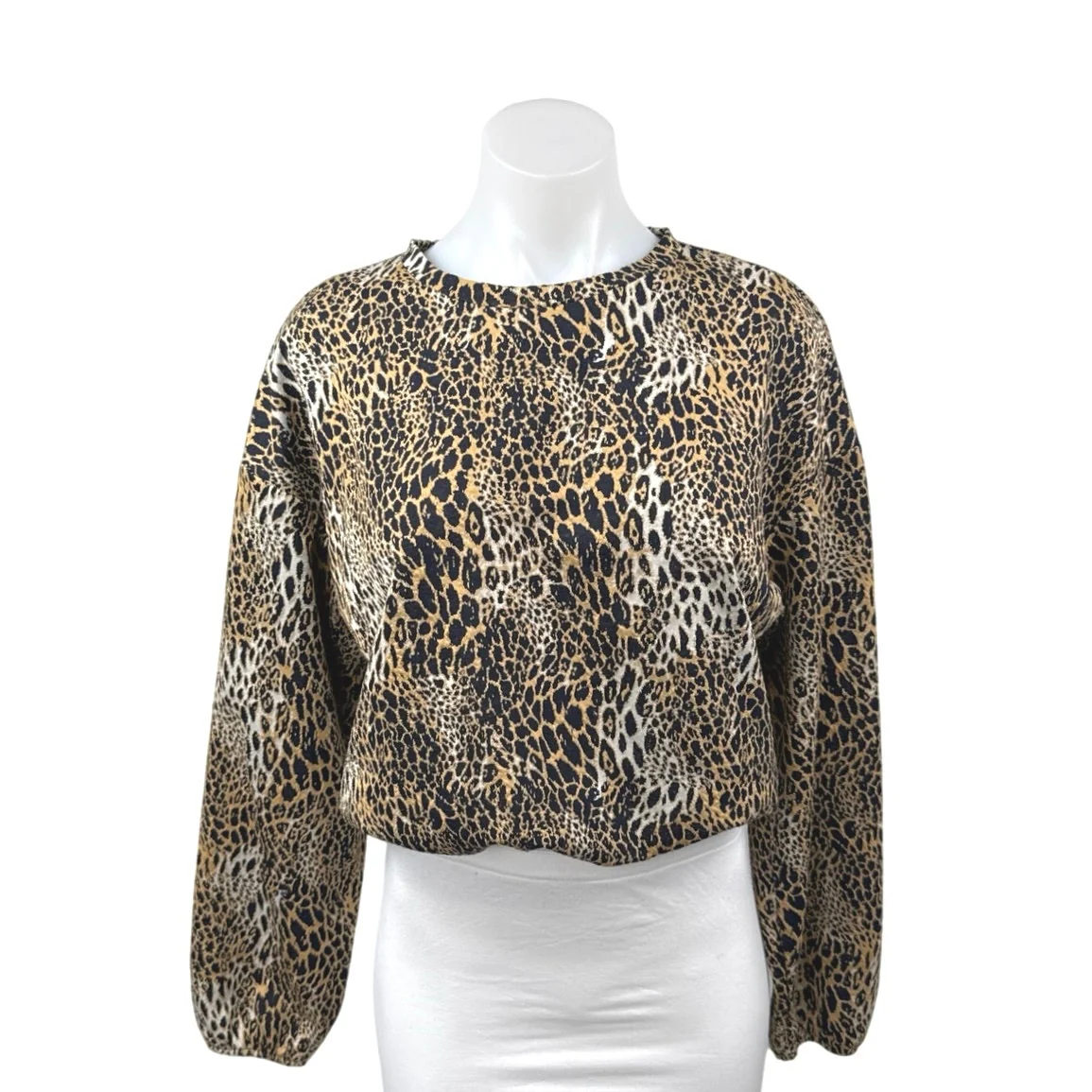 Zara Trafaluc Multicolor Leopard Animal Print Cropped Pullover Sweater Top Sz S