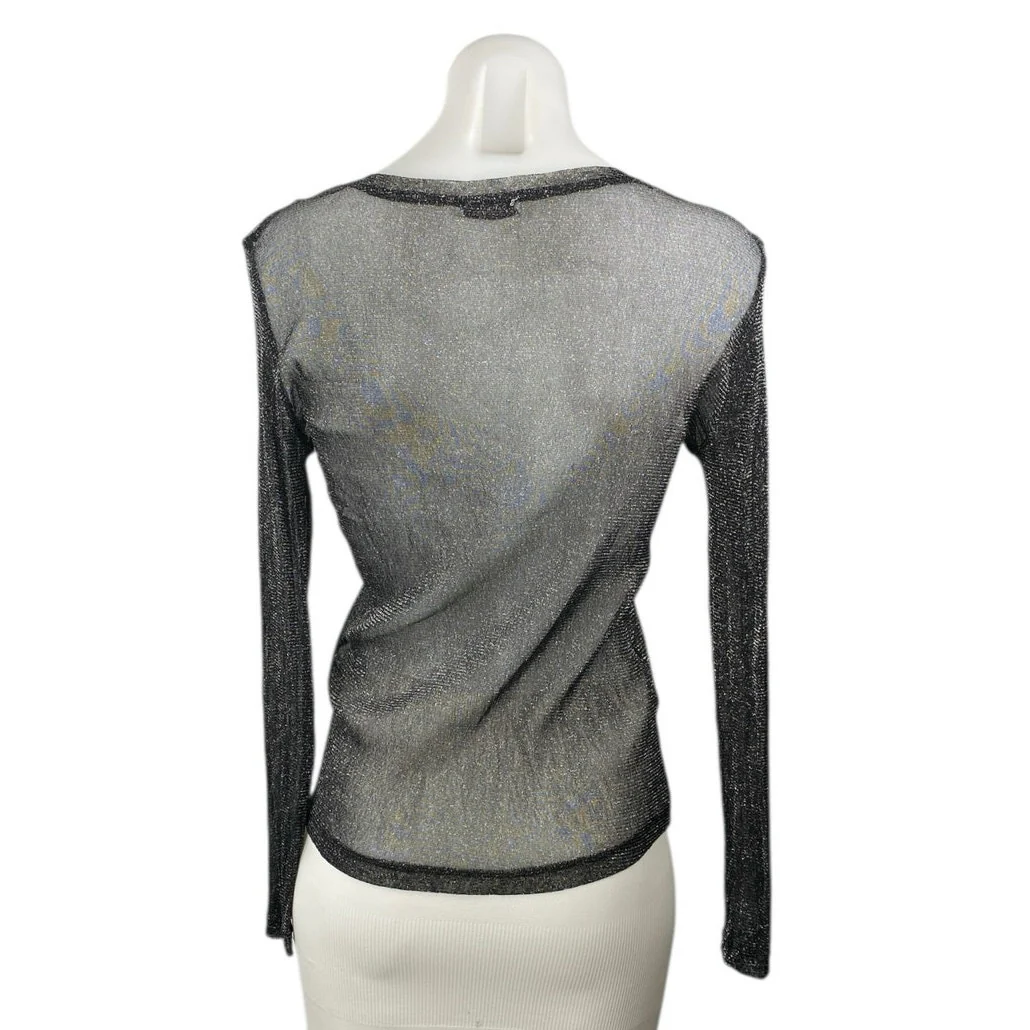 Zara Trafaluc Women's Black Sheer Mesh Glitter Sparkly Long Sleeve Blouse Top S - Image 3