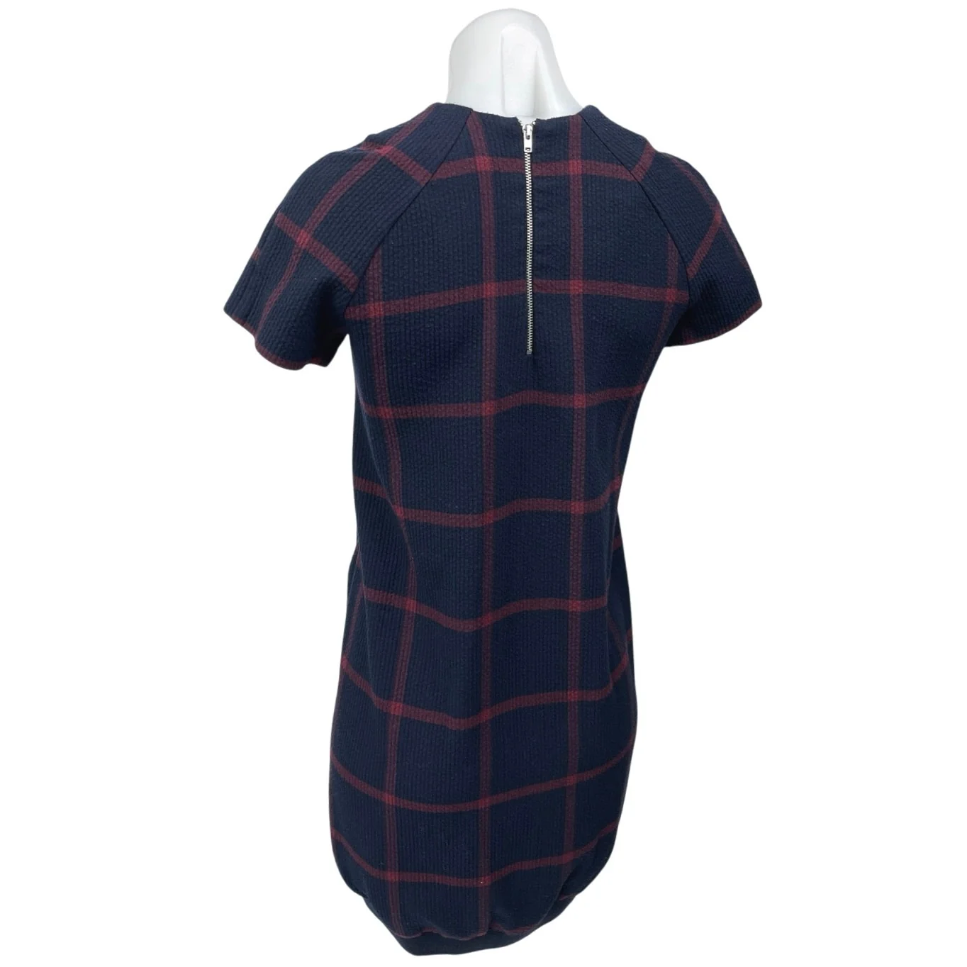 Zara TRF Women's Blue Plaid Checkered Knit Short Sleeve Mini Shift Dress Size XS - Image 2