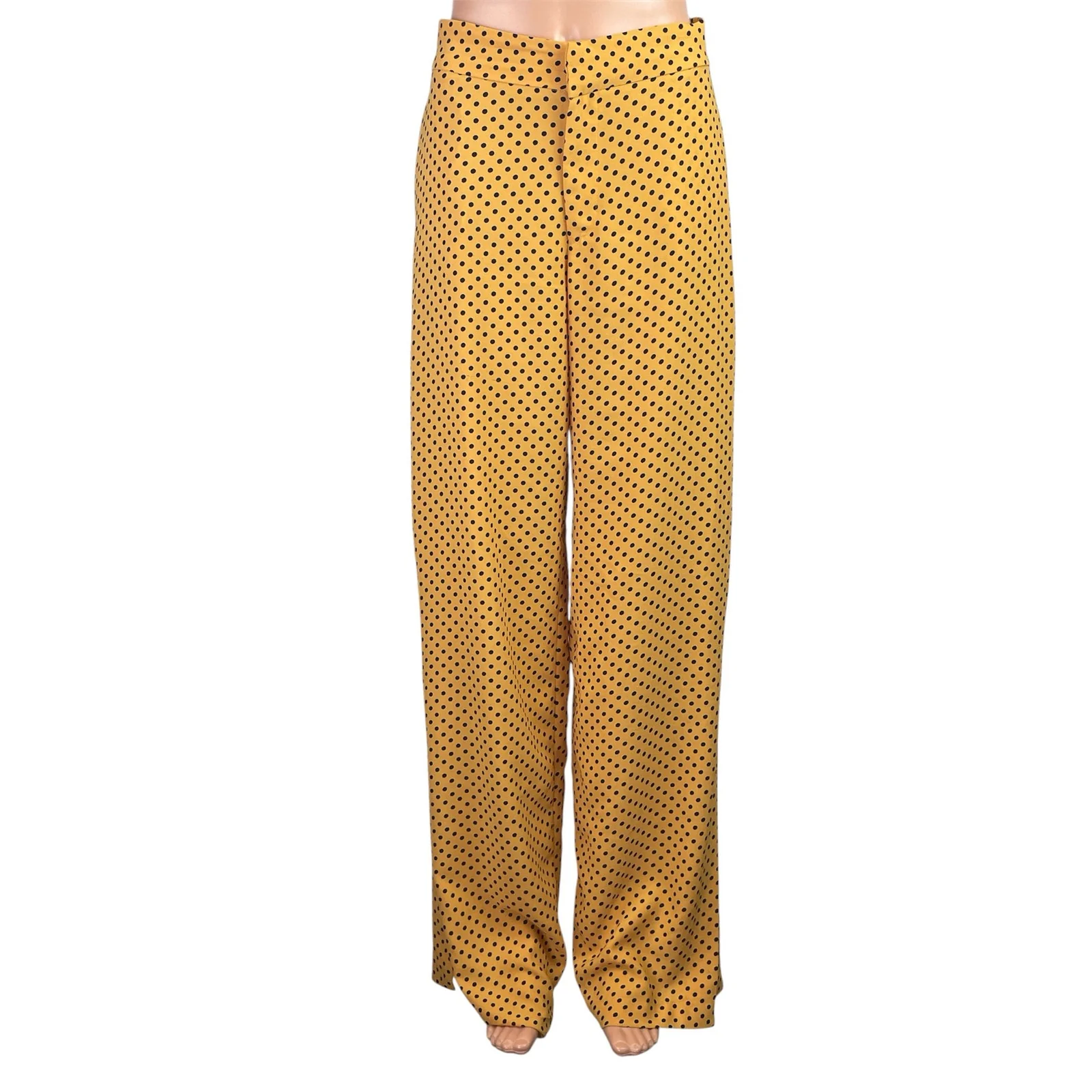 Zara TRF Womens Yellow Polka Dots High Waisted Wide Leg Trousers Dress Pants S