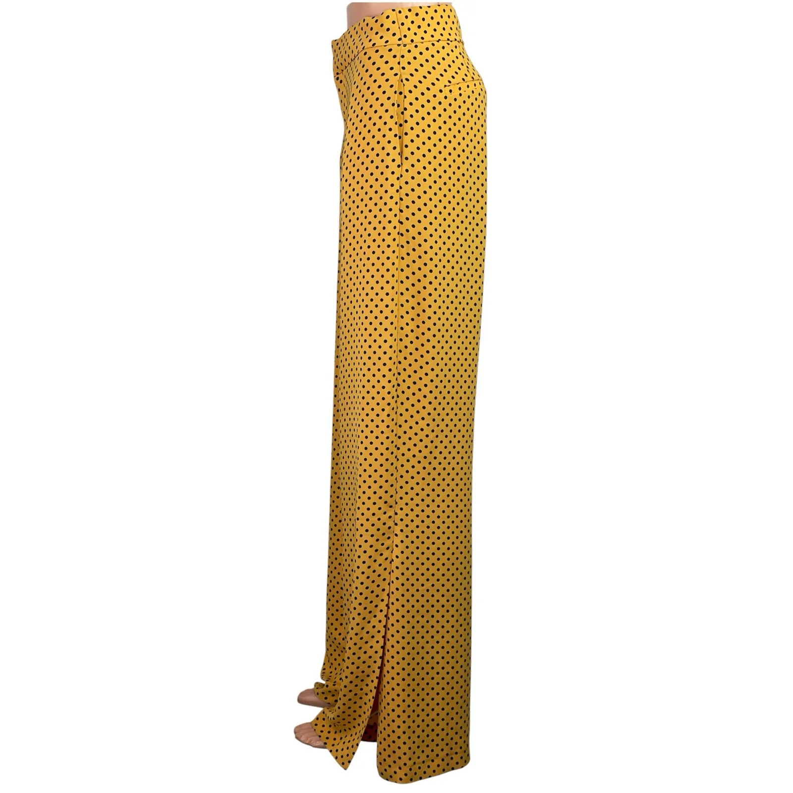 Zara TRF Womens Yellow Polka Dots High Waisted Wide Leg Trousers Dress Pants S - Image 2