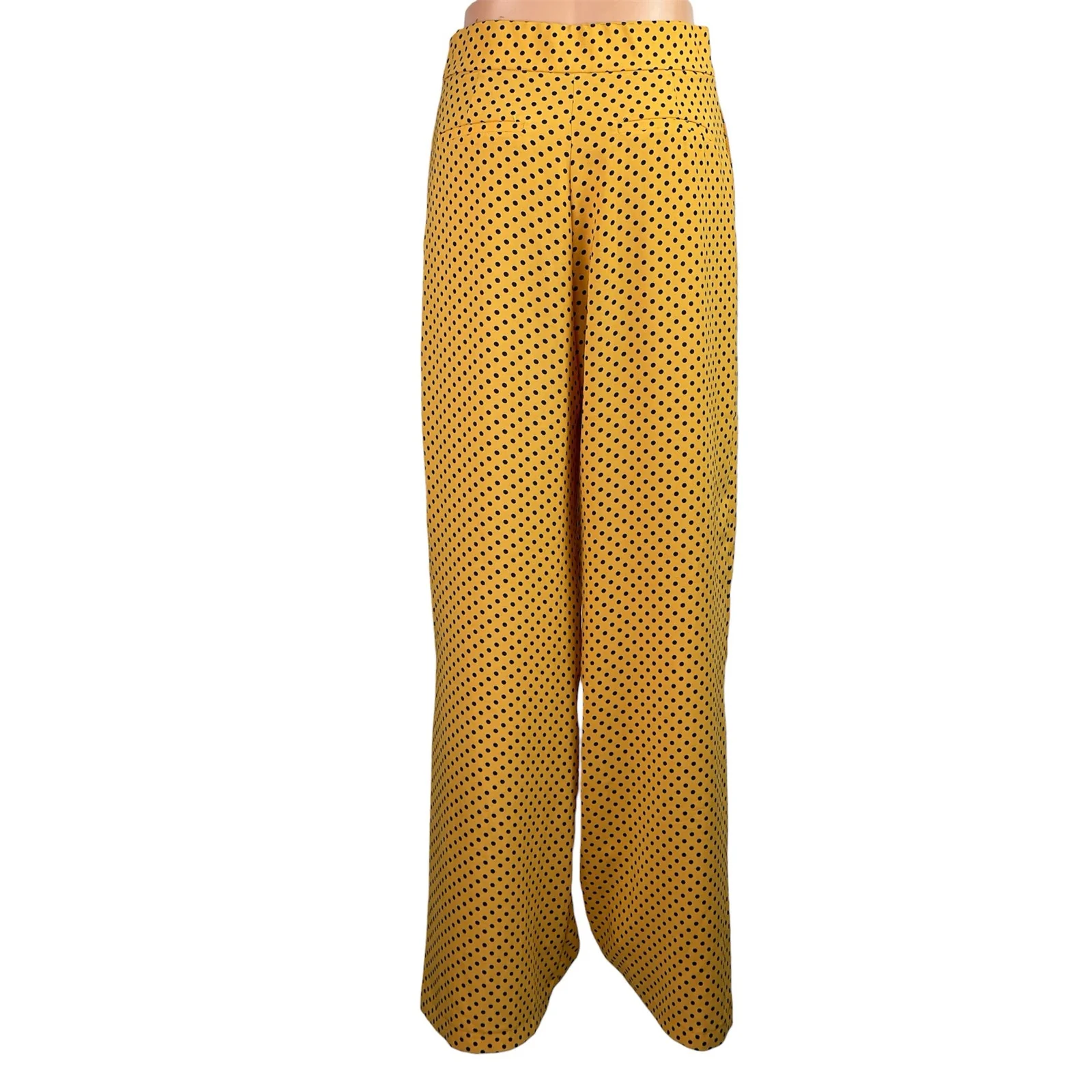Zara TRF Womens Yellow Polka Dots High Waisted Wide Leg Trousers Dress Pants S - Image 3