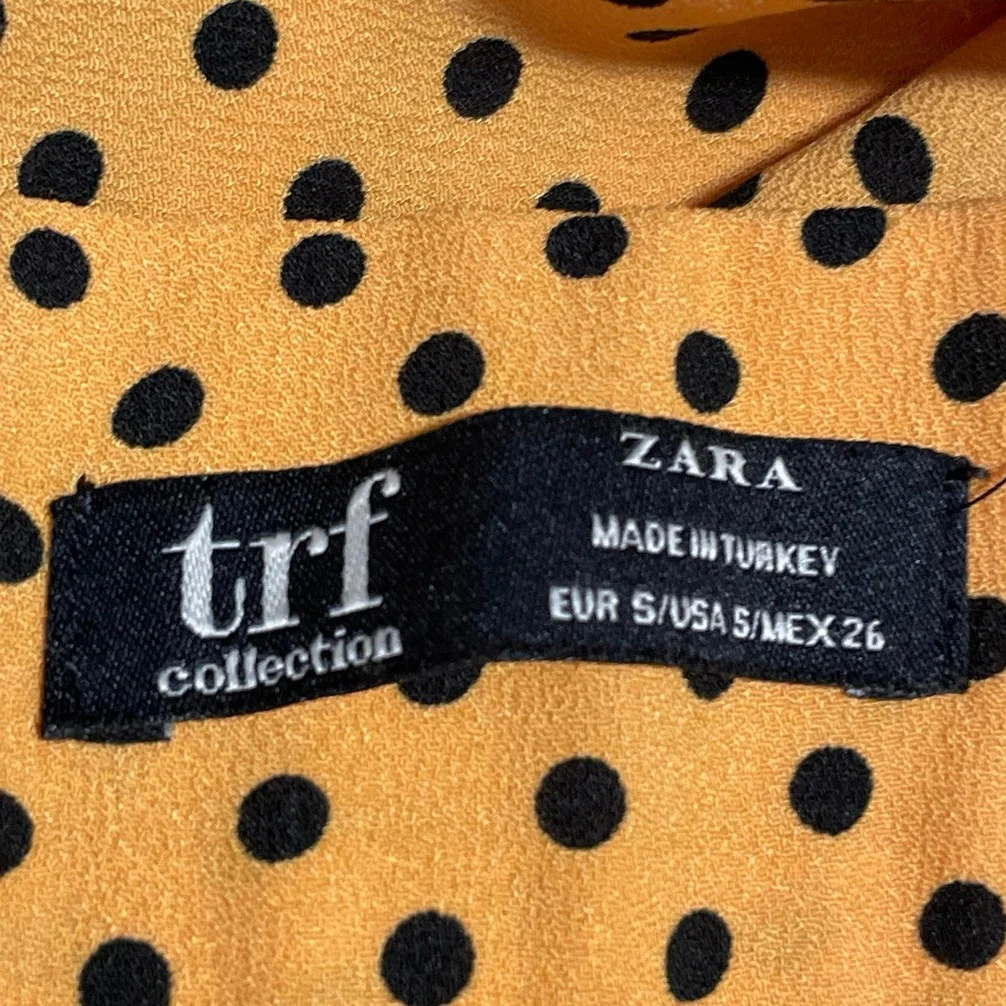 Zara trf Womens Yellow Polka Dots Mid Rise Wide Leg Trousers Dress Pants Size S - Image 4