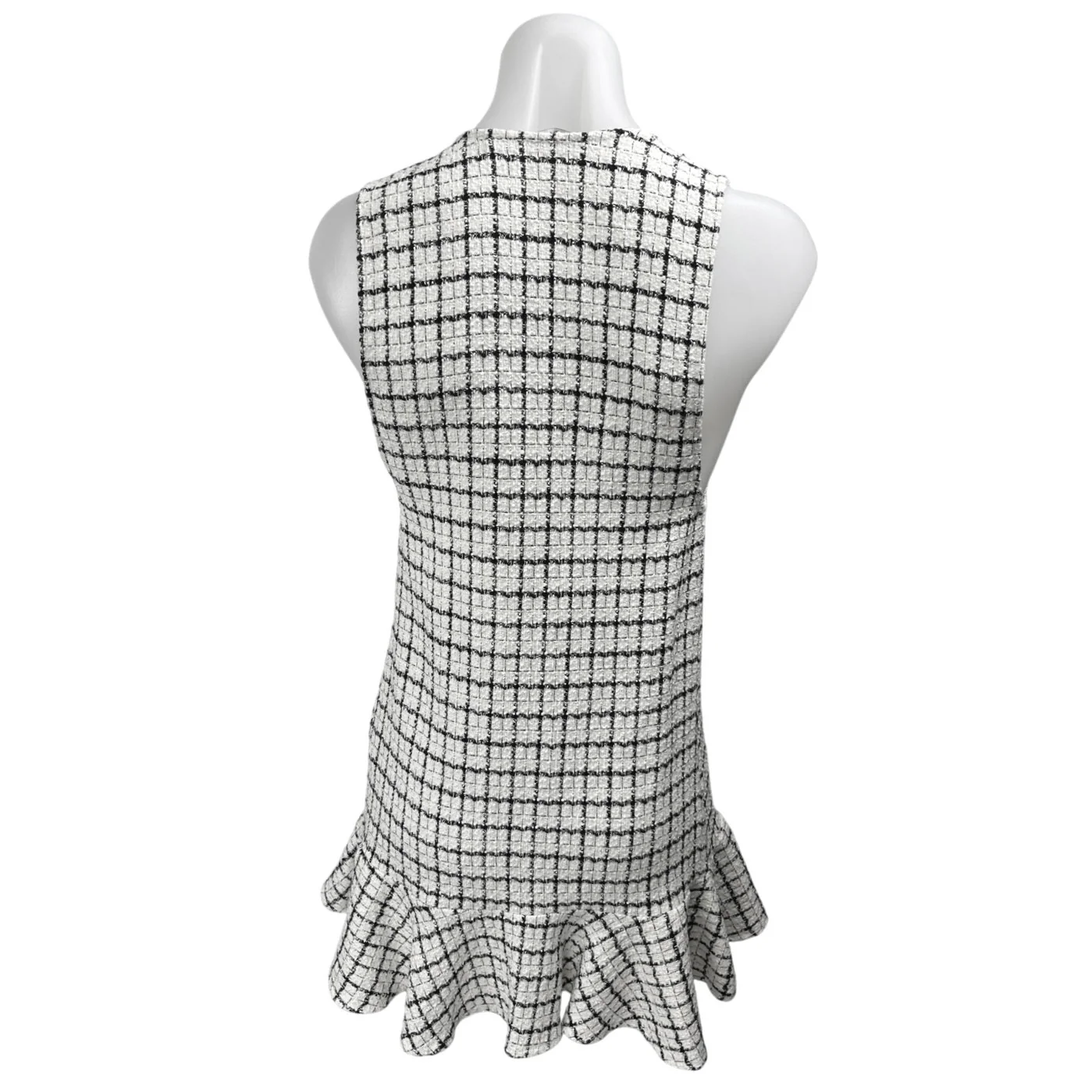 Zara White Black Plaid Check Tweed Sleeveless Camisole Mini A-Line Tank Dress XS - Image 2