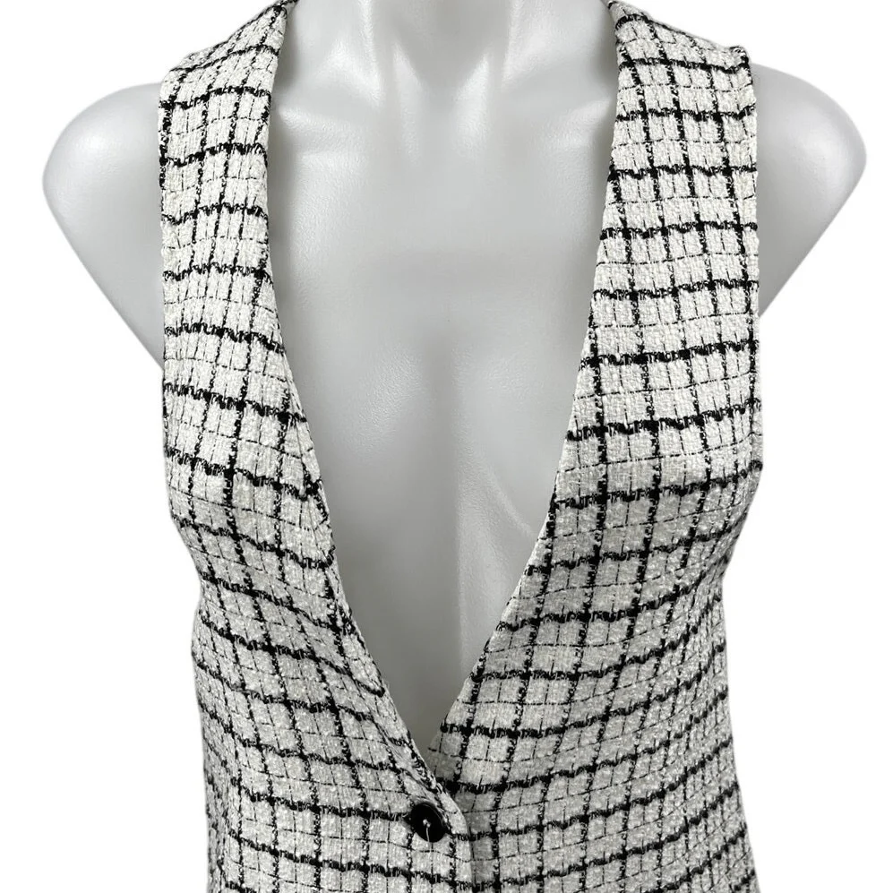 Zara White Black Plaid Check Tweed Sleeveless Camisole Mini A-Line Tank Dress XS - Image 3