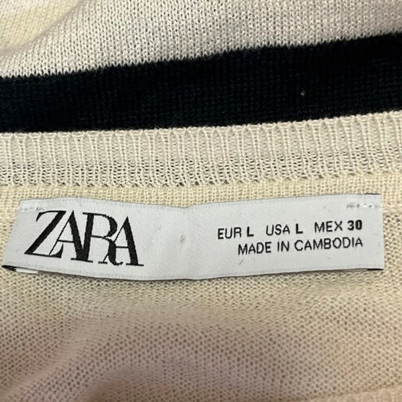 Zara White Black White Striped Knit Boat Neck Long Sleeve Pullover Sweater Top L - Image 3