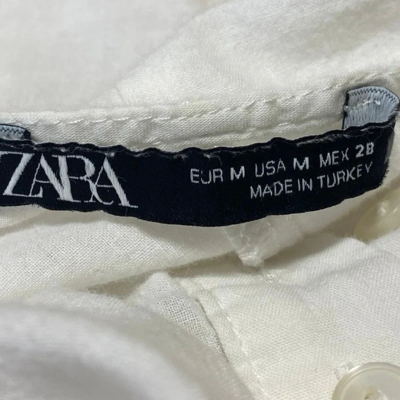 Zara White Floral Embroidered Eyelet Long Bell Sleeve Henley Shirt Blouse Top M - Image 3