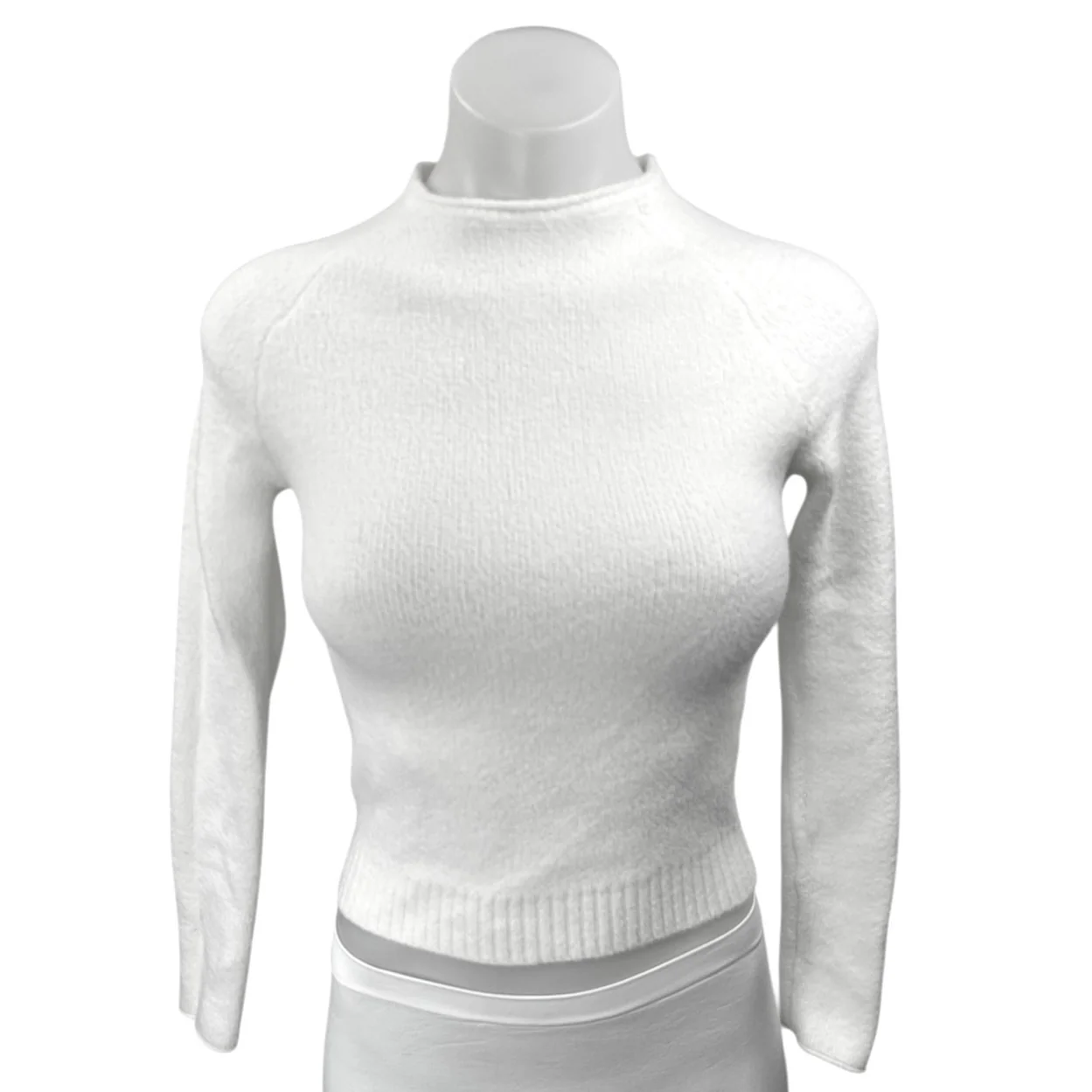 Zara White Mock Neck Knit Cropped Long Sleeve Pullover Sweater Top Size S