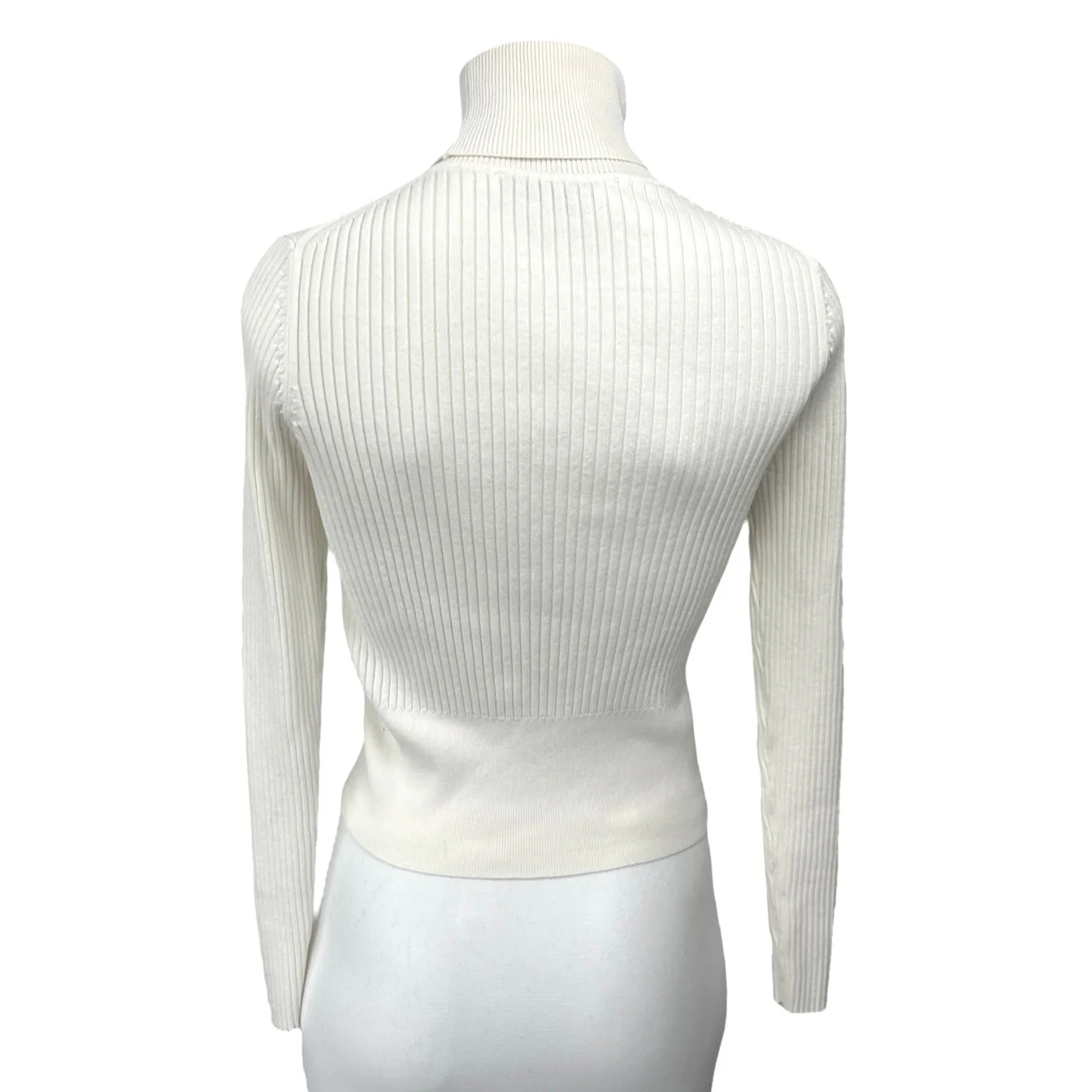 Zara White Ribbed Knit Foldover Turtleneck Long Sleeve Pullover Sweater Top Sz L - Image 2
