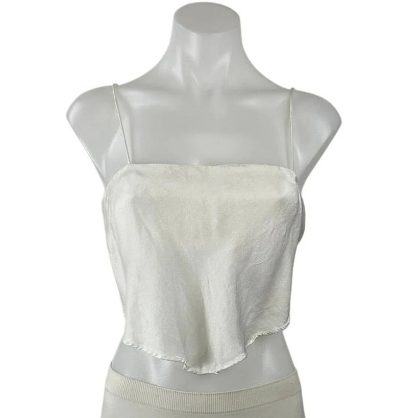 Zara White Satin Sleeveless Tie Back Crop Bandana Handkerchief Cami Tank Top XS