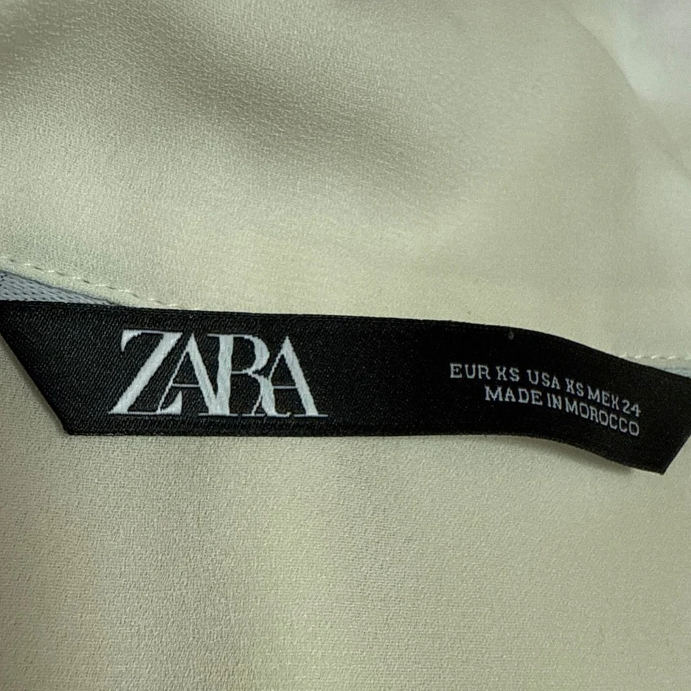 Zara White Silk Satin Long Sleeve Collared Button Down Shirt Blouse Top Size XS - Image 3