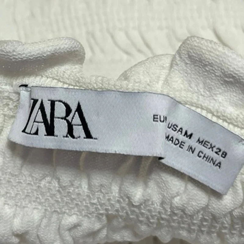 Zara White Smocked Long Sleeve Off The Shoulder Ruffle Blouse Crop Top Size M - Image 3