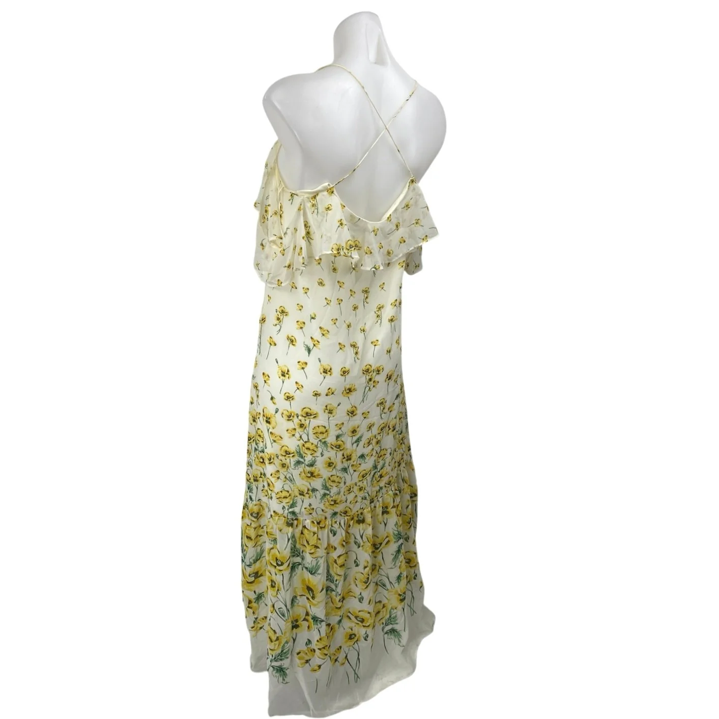 Zara White Yellow Cold Shoulder Floral Scoop Neck Cami Cross Back Midi Dress S - Image 2