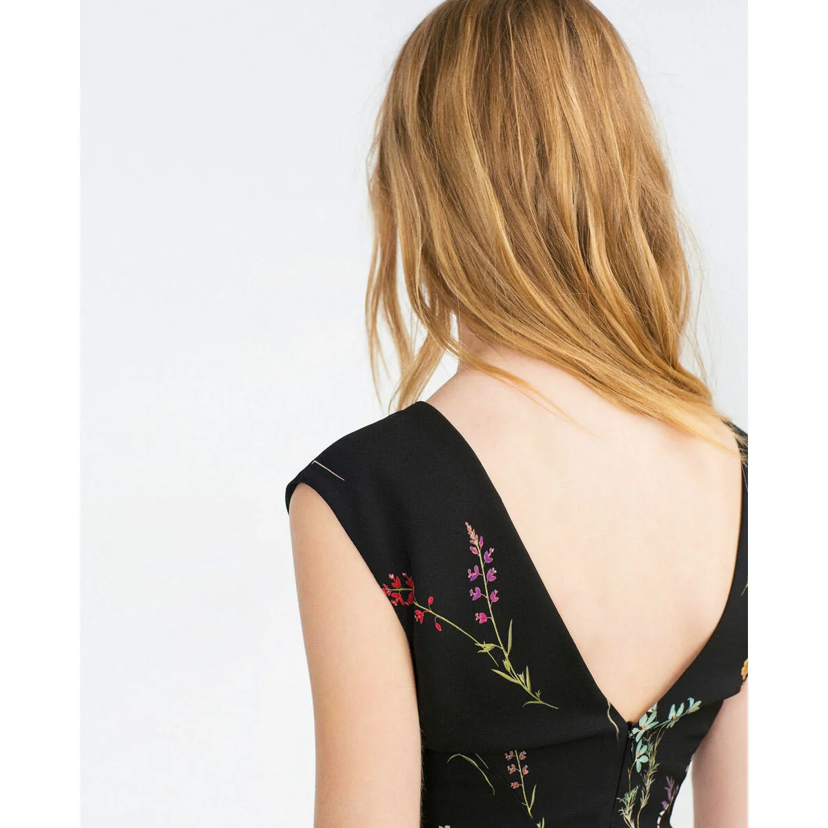 Zara Woman Black V Neck Cap Sleeve Floral Knee Length Sheath Dress Size XS - Image 4